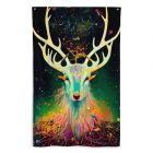 Disembodied Forest Spirit | Tapestry 1 Experience the haunting beauty of the forest with our 'Disembodied Forest Spirit' tapestry. This captivating piece depicts a ghostly buck head with majestic antlers, loosely inspired by the forest spirit from Princess Mononoke. The roots from the bottom of its head hang down in tattered strips, searching for a body that is no longer there. Whether you're a lover of nature or simply seeking to add an otherworldly touch to your space, this tapestry is an enchanting and mystical work of art that is sure to captivate all who see it.