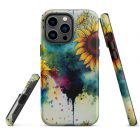 Sunflower Blotter Paper | Tough iPhone case 1 Brighten up your phone with our delightful 'Sunflower Blotter Paper' iPhone case. This stunning case showcases a charming watercolor and ink blotter pattern in shades of blue, purple, and green, adorned with delightful illustrations of bashful sunflowers. Nature lovers will adore the captivating design inspired by the beauty of sunflowers. Crafted from high-quality materials, our iPhone case ensures optimal protection against scratches and drops, keeping your device safe and secure. But it doesn't stop there—this case is also a stylish accessory that adds a touch of charm to your everyday look. With its unique and eye-catching design, the 'Sunflower Blotter Paper' case stands out from the crowd. Embrace the joy and radiance of sunflowers wherever you go, and let the captivating colors and delightful illustrations bring a smile to your face. Combining beauty and functionality, our 'Sunflower Blotter Paper' iPhone case is the perfect companion for your device, ensuring both style and protection. - iPone 14 pro max