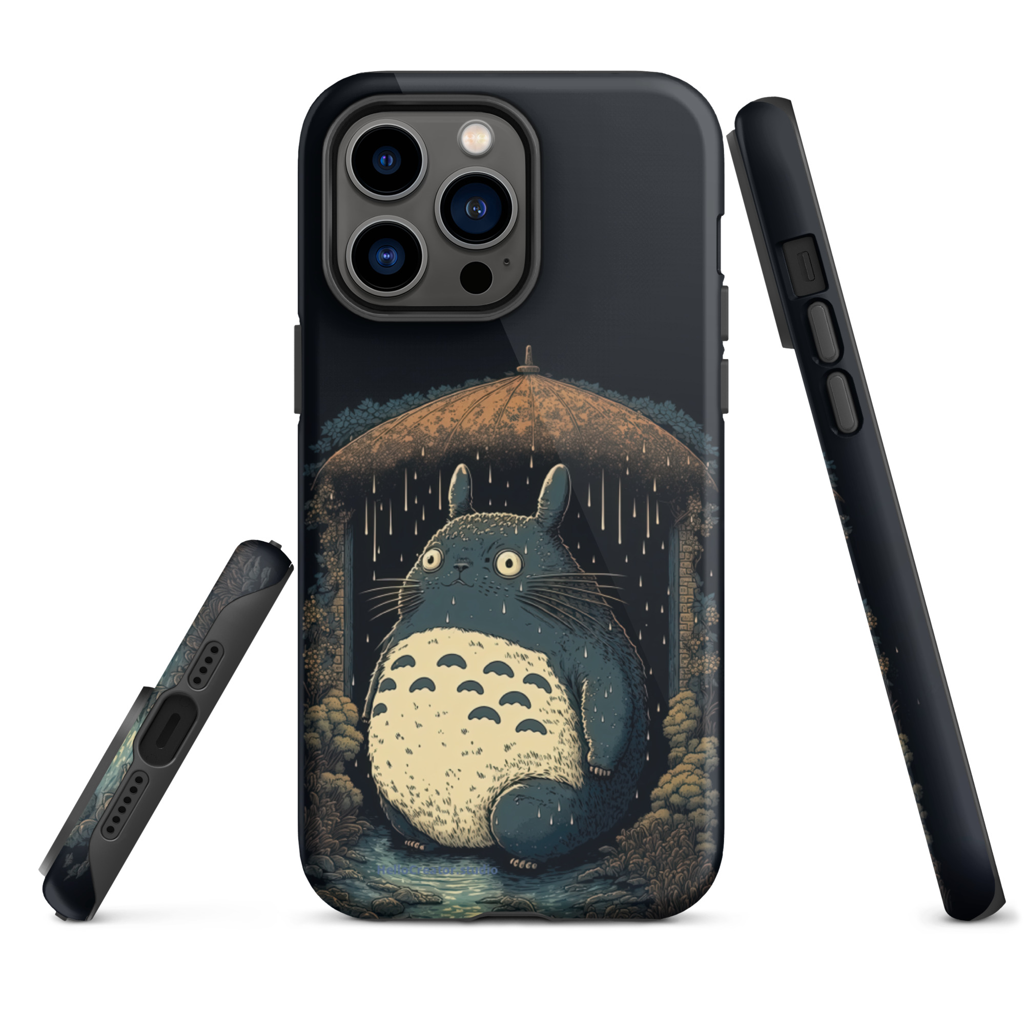 tough-iphone-case-glossy-iphone-14-pro-max-front-63bb655f71185.jpg Step into the enchanting world of 'My Neighbor' and meet the delightful Totoro, a spoof of our beloved friend from the renowned Ghibli film. This iPhone case captures Totoro's whimsy charm as he stoically stands under an umbrella that pours rain down on him after indulging in some forest mushrooms. "What type of forest mushrooms were those," he thinks to himself with a blank stare. - iPhone 14 Pro Max