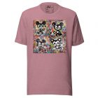 Street Cats | Distressed | Unisex t-shirt 1 Show off your love for feline street art with our 'Street Cats' t-shirt. Featuring four unique anamorphic and trippy cartoon cat designs, this shirt is perfect for cat lovers who appreciate urban art. The designs are arranged in a 2x2 grid, creating an eye-catching and unique look. Made from high-quality materials, this shirt is both comfortable and durable, ensuring that it will last for years to come. With its unique design and bold statement, this 'Street Cats' t-shirt is a must-have addition to any cat lover's wardrobe. - Orchid t-shirt