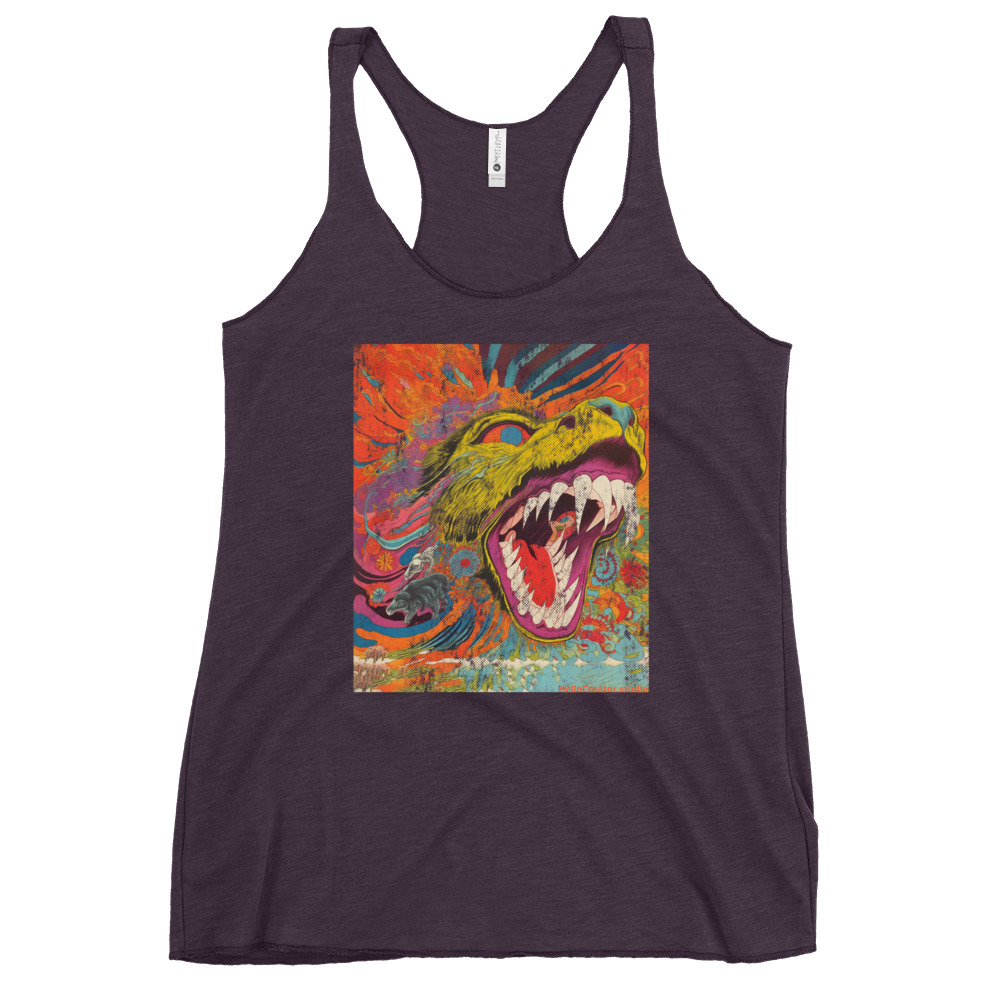 womens-racerback-tank-top-vintage-purple-front-646ae6d3b3303.jpg In the sun-scorched madness of Texas, I, Old Yeller, found myself trapped in a twisted reality. The world warped, senses frayed, and in the midst of this psychedelic chaos, Travis stood, gun in hand. Had the desert heat fried his brain? Or had I slipped into some dark abyss? As the metallic cold stared me down, I yearned for one last wild ride with my boy, hoping he'd see past this cruel trip to the adventures we once knew. - Vintage Purple